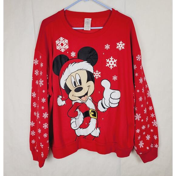 Disney Mickey Mouse red light up Santa sweatshirt Size 3XL Holiday Party Fangear - Picture 1 of 7